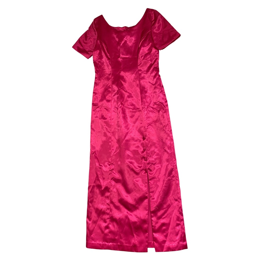 Fuchsia Satin Maxi Dress Short Sleeve Formal Gown Party‎ Cocktail Size XS 0